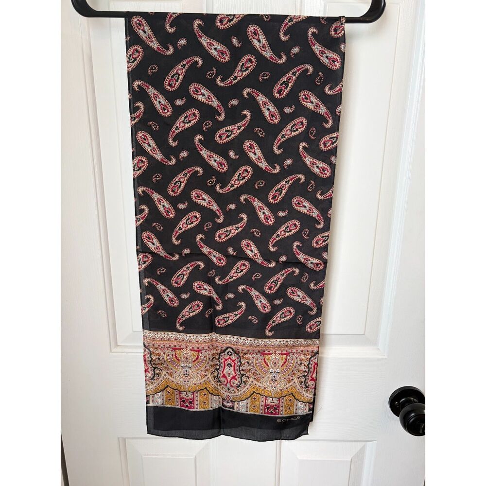 Echo Vintage Silk Black Red Gold Paisley Scarf